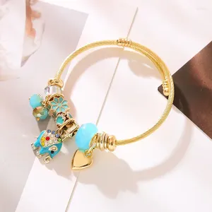 Bracelet Style ethnique coloré cristal éléphant charme ouvert bracelets couleur or coeur perle pendentif redimensionnable bijoux