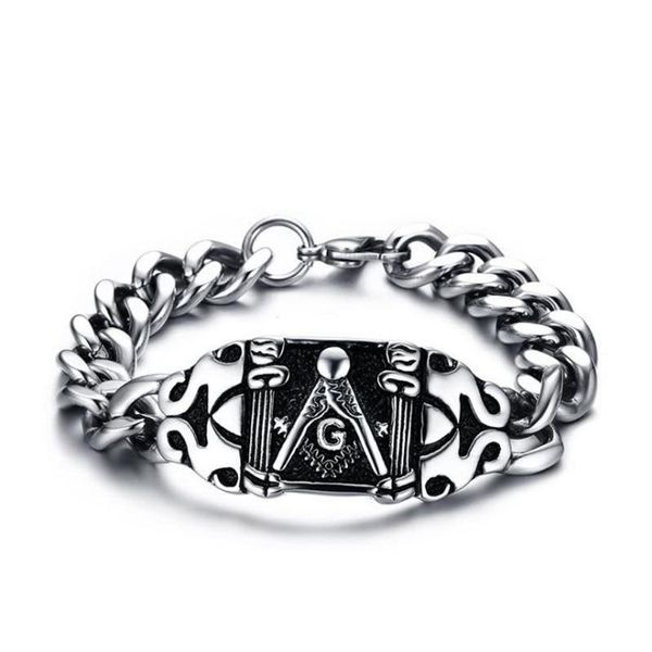 Brazalete de acero de titanio euroamericano para hombre, pulsera de orden fraternal de 25MM, cadena de Color plateado masónico inoxidable, regalo para niño