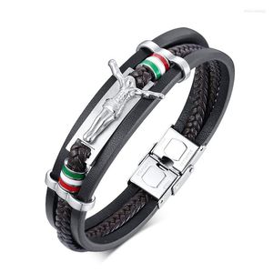 Bangle European American Style hoogwaardige titanium staal Jezus Cross Accessoire lederen Bracelet Black Gift Sieraden voor mannen