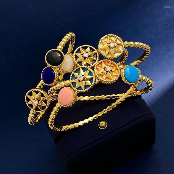 Bracelet Mode européenne et américaine Étoile octogonale Disque porte-bonheur Bracelet ouvert en forme de C