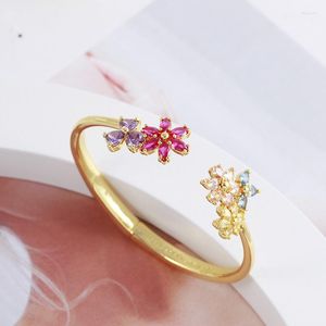 Bracelet bijoux européens et américains en gros brillant Zircon fleurs de printemps Bracelet élastique ouvert coloré