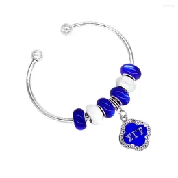 Bracelet Styles européens grands trous bleu blanc perlé C lettres grecques Sigma Gamma Rho sororité manchette bracelets bijoux