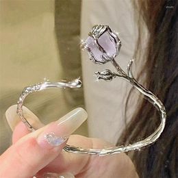 Bangle Exquise Rose Flower Thorns Open armband voor vrouwen zilveren kleur kitten klimbanden schakelbanden esthetiek minimalistische sieraden