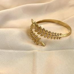 Brazalete exquisito brazalete de trigo de acero inoxidable para mujeres pulsera de plantas abiertas de ajuste de joyas elegantes regalos para mujeres