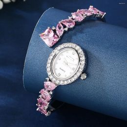 Bangle Eyer Trendy Shining CZ Zircon Ovale Shape Watch for Women Elegant Casual Princess Style Design Luxury Design Bijoux Cadeaux