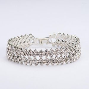 Brazalete Factory Delicado Pave Rhinestone Crystal Glass Fold-over Broche Line Strand Hollowed Out Charm Bracelets