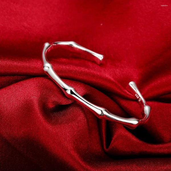 Brazalete de venta directa de fábrica de pulsera de bambú con apertura exquisita para mujer, joyería de plata de ley 925 de alta calidad