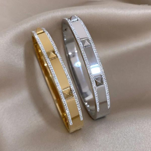 Bangle Fashion 18K Acero inoxidable Remecho Smooth Bangles for Women Shiny Inglid Drinestone Gold Silver Color Bracelets Regalos de joyería