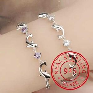 Bangle Fashion 925 Sterling Silver Chain Womens Party Mignon Dolphin Bracelet Luxury Crystal CZ Jewelry Gift Q240522