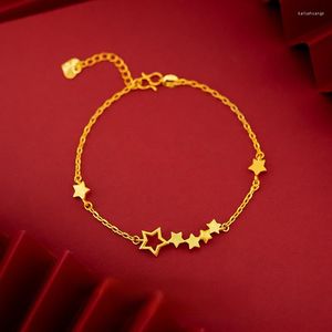 Bangle Fashion 999 Gold Lovely Stars Pendant Bracelet For Women Bride Wedding Engagement Sieraden Verjaardag Real 24k armbanden