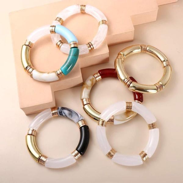 Bracelet mode acrylique tuyau incurvé Bracelet pour femmes multicolore rétro motif de marbre bijoux modernes