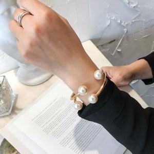 Bracelet Mode Alliage Bijoux Double Perle Bracelet Femmes Asymétrique Demi-ouvert Amour Charme Bracelets Pour Femme