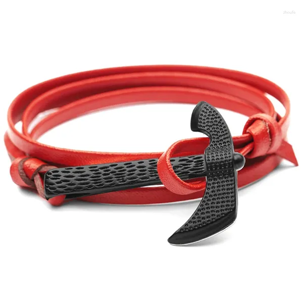 Bracelet Mode Noir Hache Bracelets Hommes Charme Dobble Cuir Chaîne Bracelet Mâle Wrap Métal Sport Hachette Ancre Crochet