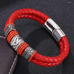 Bracelet en cuir double tissé rouge pour hommes, mode Business, boucle magnétique en acier inoxydable, cadeaux de charme simples et créatifs