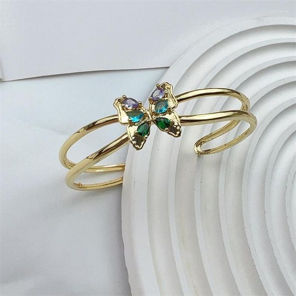 Bracelet classique incrusté de Zircon, papillon, Animal, couleur or, ouvert pour femmes, bijoux de charme polyvalents, 2023