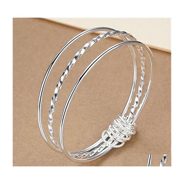 Bracelet Mode Classique Dames Triple Bobine Bracelet Sterling Sier Plaqué Trois Anneaux Vies Mondes Bijoux Drop Livraison Bracelets Dhgae