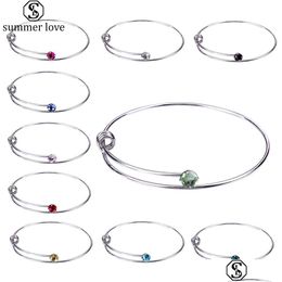 Bangle mode colorf geboortesteen kristal 65 mm draad voor vrouwen doe -het -zelf sieraden uitbreidbare verstelbare maat armbanddruppel levering armbanden dhm6w