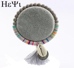 Модный красочный браслет ручной работы из натурального камня с кулоном в виде ракушки с кисточками Girl16920062