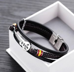 Brazalete de moda diseño creativo Punk guitarra de Metal de alta calidad pulsera trenzada de cuero multicapa encanto joyería de fiesta de Hip Hop para hombres