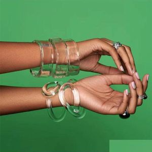 Bangle Fashion Design Transparant Acrylhars E-vormige Armband Voor Vrouwen Geometrische Wijd Open Hand Sieraden 230104 Drop Delivery Dhels