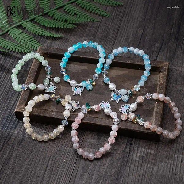 Bracelet papillon en cristal de couleur exquise, pompons doux perlés pour femmes et filles, bijoux de luxe légers, cadeau