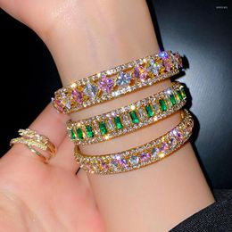 Bangle Fashion Gold Color Full CZ Cubic Zirconia Bracelet For Women Bohemia Geometrische manchet Schakelbanden Party Bruiloft Sieraden Geschenken