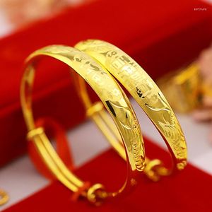 Brazalete de moda de Color dorado para mujer, brazaletes de compromiso de boda, pulsera deslizante estampada, corazón, palabras de la suerte, regalos de joyería