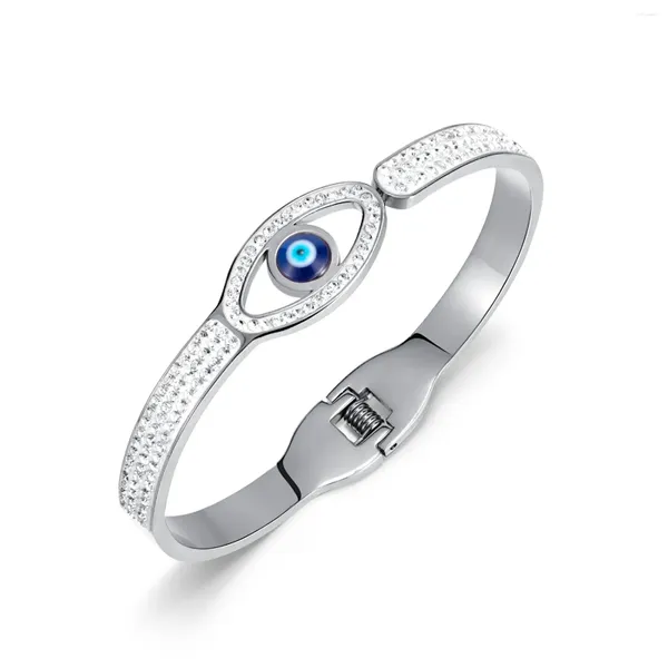 Brazalete Joyería De Moda Europa Y Estados Unidos Personalidad Retro Ojos Azules Zirconia Pulsera De Acero Inoxidable Modelos Femeninos