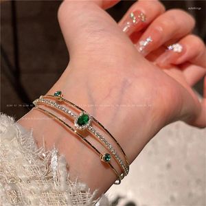 Bangle Mode-sieraden Armbanden voor Vrouwen Meisje Glans Goud Kleur Gemaakt Emerald Zirkoon Party Accessoires Manchet Armbanden