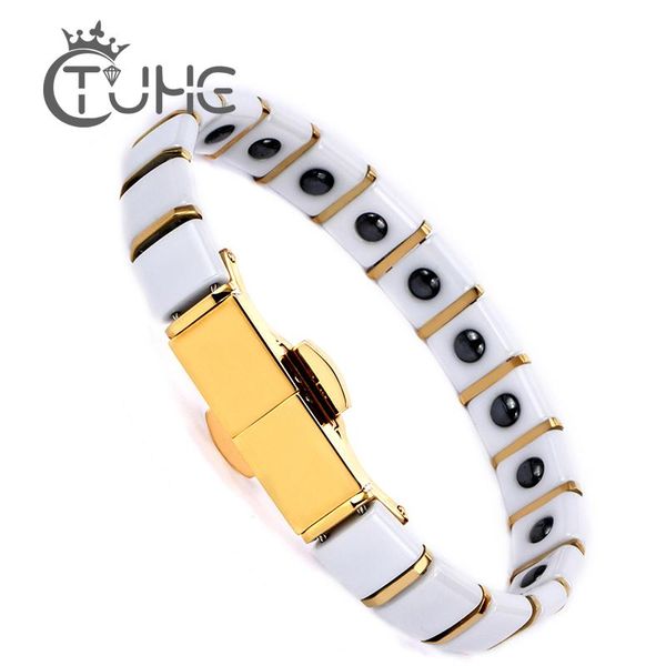 Joyas de moda de brazalete Curación Engry Titanio magnético Bio Energía Pulsera de cerámica para mujeres Men Presión de presión arterial Pulsero de oro