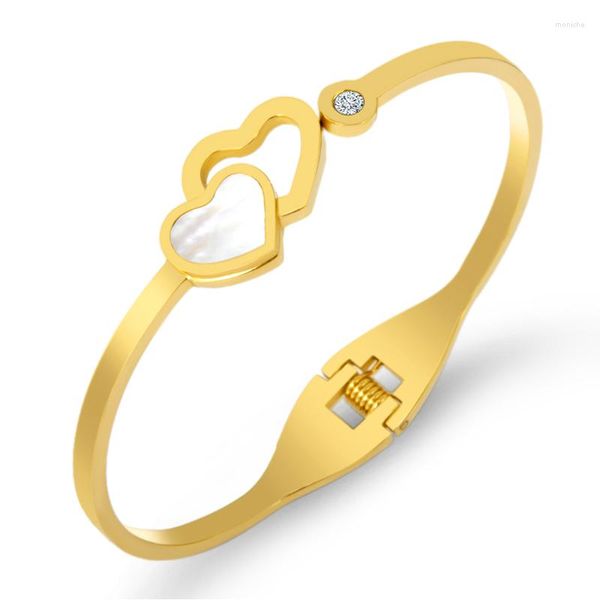 Bracelet en acier inoxydable pour femmes, bijoux à la mode, coquille, Double cœur, romantique, joli, manchette, vente en gros, 2022