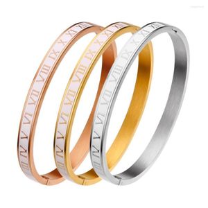 Bracelet bijoux fantaisie acier inoxydable gravé chiffres romains émail 18k plaqué or Bracelet fermoir unisexe manchette bracelets