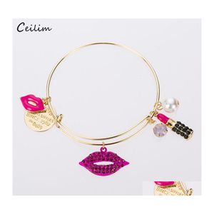 Bracelet Mode Lèvres Rouge À Lèvres Cosmétique Charme Bracelets Diy Extensible En Métal Bracelets Copines Cadeaux Drop Delivery Bijoux Otfwo