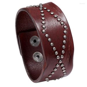 Brazalete Moda Hombres Pulsera de cuero Brazalete abierto Cuerda Brazaletes Ancho Negro Marrón Color Vintage Punk Joyería unisex