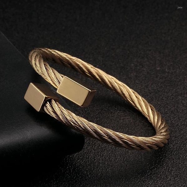 Bracelet de mode maille carrée en acier inoxydable manchette ouverte hommes hommes chaîne lien Bracelets bijoux sportifs Pulsera