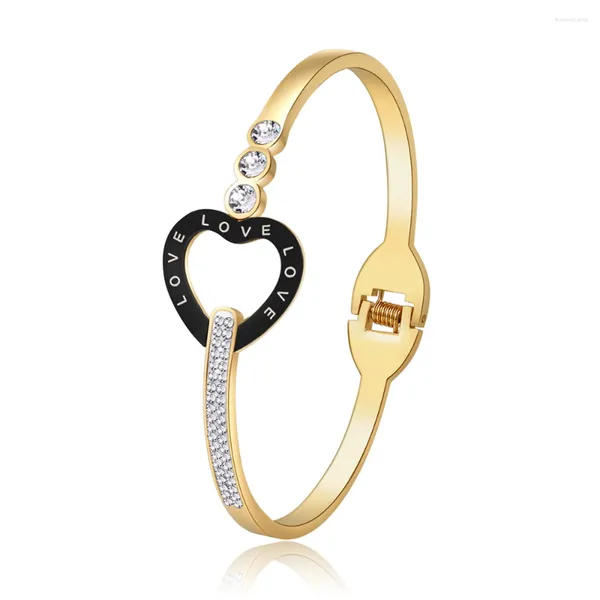 Brazalete de moda oficial esmaltado colgante de corazón negro para mujer joyería de boda minimalista CZ carta de amor pulsera brazaletes Bijoux