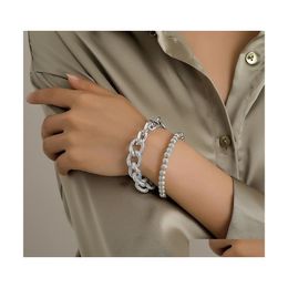 Bangle mode punk geometrische dubbele armband voor vrouwen overdrijving dikke ketting ronde kralen armbanden met charmes sieraden display gif dhetb