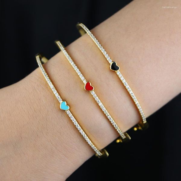 Brazalete de moda rojo negro azul de esmalte en forma de corazón piedra CZ brazaletes para mujeres con Color chapado en oro accesorios de joyería clásicos