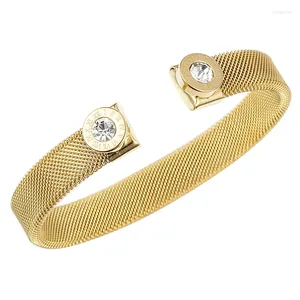 Bangle Fashion Rhingestone Roman Numerals Open Cuff Bracelets Bracelets Gold Color Ineless Acier pour les femmes