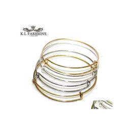 Bangle Fashion Sier Gold Wire armband voor doe -het -zelf kralen kleine charme uitbreidbare VS trendy accessoires groothandel drop levering sieraden dhnhr