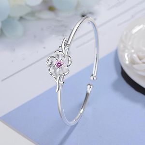 Bracelet mode argent couleur brillant fleurs de cerisier conception cristal BraceletsBangles pour femmes bande de mariage bijoux en gros