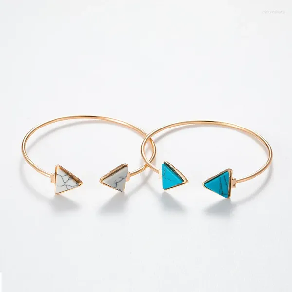 Bracelet Mode Simple Bleu Blanc Couleur Manchette Géométrique Triangle Bracelets Pour Femme Ouvert Bijoux À La Mode Cadeaux En Gros