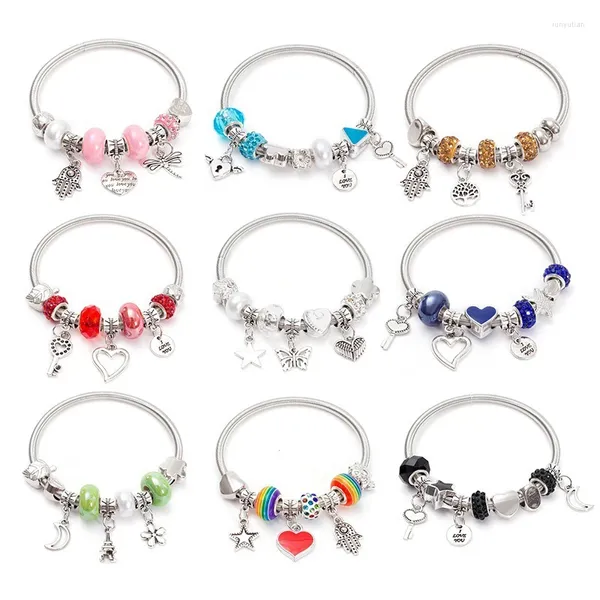 Bracelet mode Simple perles de pierres précieuses émaillées serrure à clé amour suspendu Bracelet lumière de luxe Vintage pour les femmes bijoux cadeau