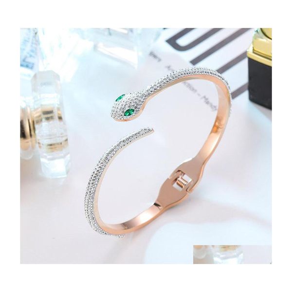 Bracelet Mode Serpent En Forme De Titane En Acier Femmes Pseras Rose Plaqué Or Bracelets Cristal Zircon Fermoir Ouvert Conception Bijoux Cadeaux F Dhxqz