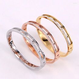 Brazalete de moda de acero inoxidable mejor cristal hueco números romanos pulsera Color oro rosa mujer boda fiesta regalo