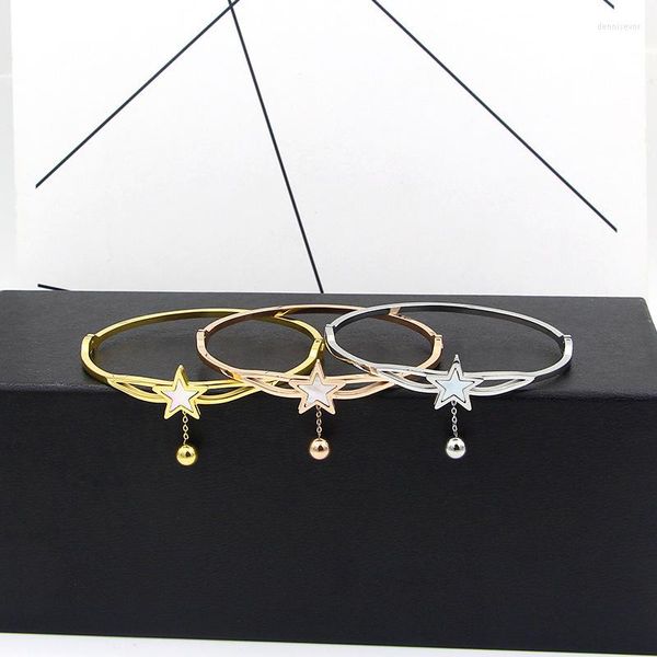 Brazalete de acero inoxidable de moda, concha negra, cadena de estrella, pulsera de cuentas, Color oro rosa, regalo de fiesta de Navidad para mujer