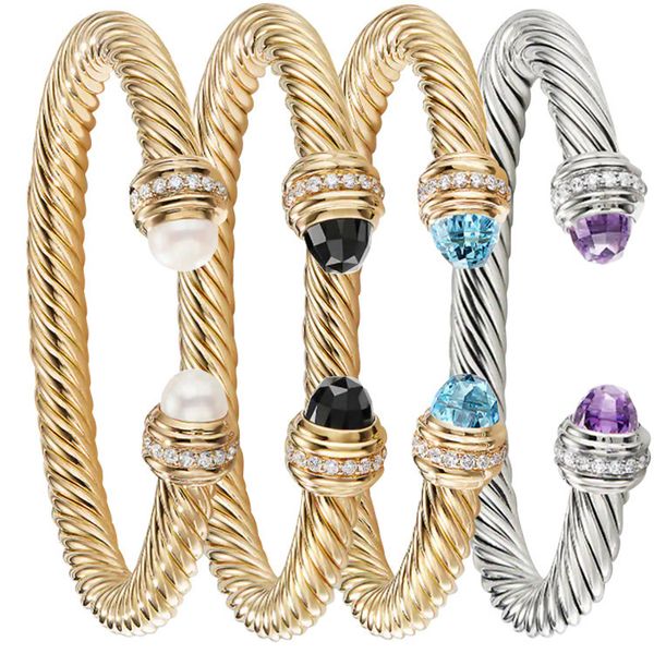 Bracelet en acier inoxydable, fil de zircon, corde torsadée, 7MM, ouvert, accessoires, vente en gros, 230906
