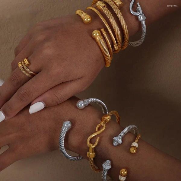 Bracelet en acier inoxydable pour femmes et hommes, fil de Zircon, corde torsadée, accessoires ouverts, bijoux, vente en gros