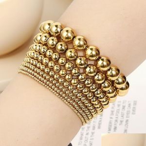 Bracelet Mode En Acier Inoxydable Couleur Or Bracelets De Perles Bracelets Pour Femmes Hommes Bijoux Biker Vélo Perle Bracelet Extensible Goutte Dh2Mq