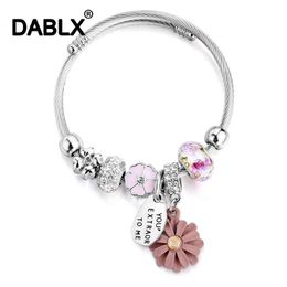 Bangle mode roestvrij staal zilveren kleur ketting bedelarmband voor vrouwen sieraden kristal kralenbrief bloemen punk pulseras